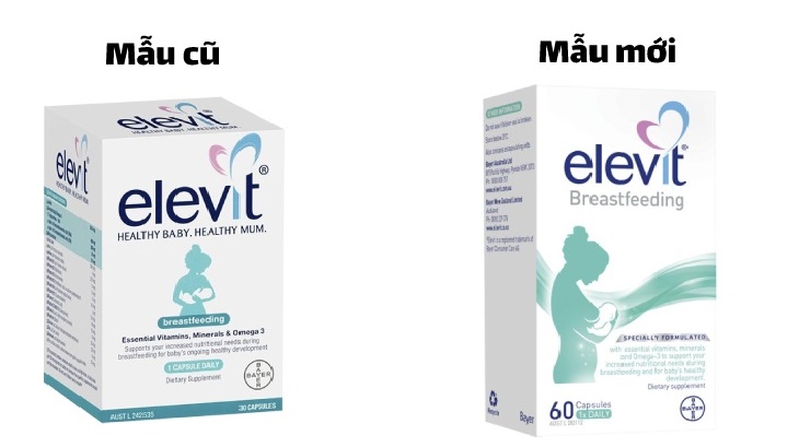 Mẫu cũ và mẫu mới của viên uống Bayer Elevit Breastfeeding